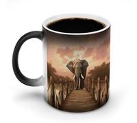 POTSCBVW Tazza in ceramica che cambia colore con elefante su un ponte, la tazza in ceramica rivela il design nascosto quando è calda, tazza da caffè sensibile al calore, regalo divertente per