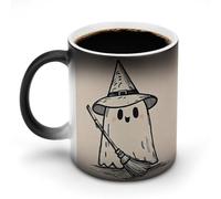 POTSCBVW Tazza in ceramica che cambia colore con fantasma di scopa che rivela un design nascosto quando è calda, tazza da caffè sensibile al calore, divertente regalo per compleanno, Natale