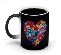 POTSCBVW Tazza in ceramica che cambia colore con fiori e cuori colorati che rivela un design nascosto quando è calda, tazza da caffè sensibile al calore, divertente regalo per compleanno, Natale