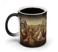 POTSCBVW Tazza in ceramica che cambia colore con galline e fattoria, rivela un design nascosto quando è calda, tazza da caffè sensibile al calore, divertente regalo per compleanno, Natale