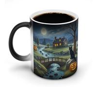 POTSCBVW Tazza in ceramica che cambia colore con gatto nero con luna piena, rivela un design nascosto quando è calda, tazza da caffè sensibile al calore, regalo divertente per compleanno, Natale