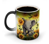 POTSCBVW Tazza in ceramica che cambia colore con la madre, elefante, girasoli, la tazza in ceramica rivela il design nascosto quando è calda, tazza da caffè sensibile al calore, regalo divertente per
