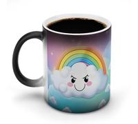 POTSCBVW Tazza in ceramica che cambia colore con nuvole sorridenti e arcobaleno, design nascosto quando è calda, tazza da caffè sensibile al calore, regalo divertente per compleanno, Natale