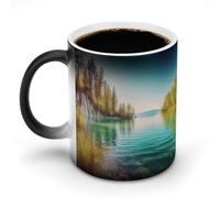 POTSCBVW Tazza in ceramica che cambia colore con paesaggio lago acqua pulita, tazza in ceramica rivela un design nascosto quando è calda, tazze da caffè sensibili al calore, regalo divertente per