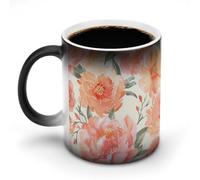 POTSCBVW Tazza in ceramica che cambia colore con peonia, la pesca rivela il design nascosto quando è calda, tazza da caffè sensibile al calore, divertente regalo per compleanno, Natale