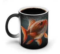 POTSCBVW Tazza in ceramica che cambia colore con pesci veri, rivela un design nascosto quando è calda, tazza da caffè sensibile al calore, divertente regalo per compleanno, Natale