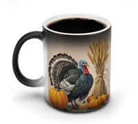POTSCBVW Tazza in ceramica che cambia colore con tacchino di grano, la tazza in ceramica rivela il design nascosto quando è calda, tazza da caffè sensibile al calore, regalo divertente per compleanno
