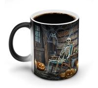 POTSCBVW Tazza in ceramica che cambia colore con un fantasma con scheletro terrificante che rivela un design nascosto quando è calda, tazza da caffè sensibile al calore, divertente regalo per