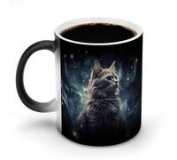 POTSCBVW Tazza in ceramica che cambia colore con un gatto in una nebulosa che rivela un design nascosto quando è calda, tazza da caffè sensibile al calore, divertente regalo per compleanno, Natale