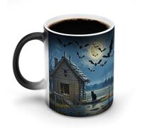 POTSCBVW Tazza in ceramica che cambia colore con un gruppo di pipistrelli neri, la tazza in ceramica rivela il design nascosto quando è calda, tazza da caffè sensibile al calore, divertente regalo per