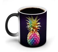 POTSCBVW Tazza in ceramica colorata con ananas che cambia colore, rivela il design nascosto quando è calda, tazza da caffè sensibile al calore, divertente regalo per compleanno, Natale