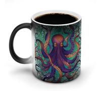 POTSCBVW Tazza in ceramica colorata con polpo che cambia colore, rivela il design nascosto quando è calda, tazza da caffè sensibile al calore, divertente regalo per compleanno, Natale