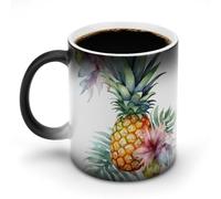 POTSCBVW Tazza in ceramica con ananas tropicale che cambia colore, rivela il design nascosto quando è calda, tazza da caffè sensibile al calore, divertente regalo per compleanno, Natale