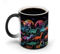 POTSCBVW Tazza in ceramica con dinosauri colorati che cambia colore, rivela il design nascosto quando è calda, tazza da caffè sensibile al calore, divertente regalo per compleanno, Natale