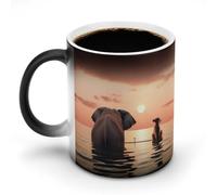 POTSCBVW Tazza in ceramica con elefante e cane che cambia colore, rivela un design nascosto quando è calda, tazza da caffè sensibile al calore, divertente regalo per compleanno, Natale