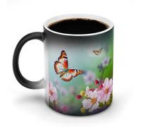 POTSCBVW Tazza in ceramica con farfalla e fiore che cambia colore, la tazza in ceramica rivela il design nascosto quando è calda, tazza da caffè sensibile al calore, regalo divertente per compleanno