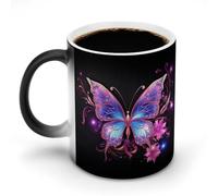 POTSCBVW Tazza in ceramica con farfalla viola che cambia colore, rivela il design nascosto quando è calda, tazza da caffè sensibile al calore, divertente regalo per compleanno, Natale