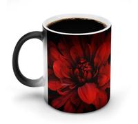 POTSCBVW Tazza in ceramica con fiore rosso su sfondo nero che cambia colore, rivela un design nascosto quando è calda, tazza da caffè sensibile al calore, regalo divertente per compleanno, Natale