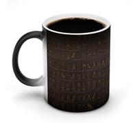 POTSCBVW Tazza in ceramica con geroglifico egiziano antico che cambia colore, rivela il design nascosto quando è calda, tazza da caffè sensibile al calore, divertente regalo per compleanno, Natale