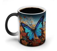 POTSCBVW Tazza in ceramica con grande farfalla che cambia colore, rivela il design nascosto quando è calda, tazza da caffè sensibile al calore, divertente regalo per compleanno, Natale