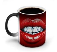 POTSCBVW Tazza in ceramica con labbra rosse e diamante magico che cambia colore, rivela il design nascosto quando è calda, tazza da caffè sensibile al calore, regalo divertente per compleanno, Natale