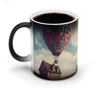 POTSCBVW Tazza in ceramica con mongolfiera che cambia colore blu, la tazza in ceramica rivela il design nascosto quando è calda, tazza da caffè sensibile al calore, regalo divertente per compleanno