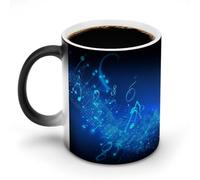 POTSCBVW Tazza in ceramica con note musicali blu che cambia colore, rivela il design nascosto quando è calda, tazza da caffè sensibile al calore, regalo divertente per compleanno e Natale