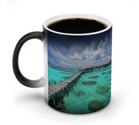 POTSCBVW Tazza in ceramica con paesaggio delle Maldive che cambia colore, rivela un design nascosto quando è calda, tazza da caffè sensibile al calore, divertente regalo per compleanno, Natale