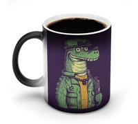 POTSCBVW Tazza in ceramica con stampa di coccodrillo che cambia colore con la pistola, rivela un design nascosto quando è calda, tazza da caffè sensibile al calore, regalo divertente per compleanno
