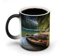 POTSCBVW Tazza magica che cambia colore con il lago con barche, canoe, la tazza in ceramica rivela il design nascosto quando è calda, tazze da caffè sensibili al calore, regalo divertente per
