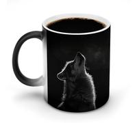 POTSCBVW Tazza magica che cambia colore con lupo che si affaccia sulla luna, tazza in ceramica rivela un design nascosto quando è calda, tazza da caffè sensibile al calore, regalo divertente per