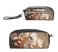POTSCBVW Un astuccio con fiori di pesco di grande capacità con due scomparti, astuccio in pelle con cerniera, borsa portatile da viaggio per cosmetici per donne e uomini