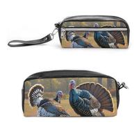 POTSCBVW Un paio di astucci per matite con tacchini selvatici, grande capacità, con due scomparti, astuccio in pelle con cerniera, borsa portatile da viaggio per cosmetici per donne e uomini