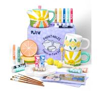 Pott’d Paintables Set da tè da Dipingere - Kit Ceramica Fai-da-Te per Adulti con Teiera, Tazze, Sottobicchieri, Colori, Pennelli, Spugne, Tavolozza e Guida, Kit Creativo per Principianti
