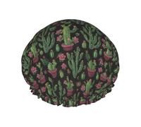 Potted Cactus And Pink Flower Cuffia Da Bagno Per Donna Riutilizzabile Cuffia Da Doccia Impermeabile Cuffie Capelli Per Spa Salone Hotel