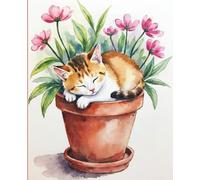 Potted Purrfection, 1cm Graph Paper Notebook: Cozy watercolor kitten notebook for grids, sketches, and peaceful planning