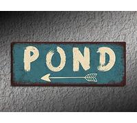 PotteLove Segnale stradale rustico in metallo con scritta "Pond Arrow Sinistra", stampa a colori su targa in metallo, poster da parete in alluminio, per garage, grotta, bar, pub, decorazione 30,5 x