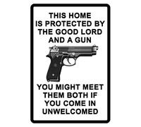 PotteLove Targa in metallo in alluminio, decorazione da parete, cartello con scritta "No Trespassing Gun and God Durable Aluminum Sign No Soliciting", 45,7 x 30,5 cm, Made in USA