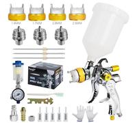 Potufa HVLP Pistola a spruzzo con 4 ugelli - 1,4 mm & 1,7 mm & 2,0 mm & 2,5 mm & 2,5 mm, pistola professionale per verniciatura ad aria compressa con bicchiere di plastica da 600 ml (giallo)