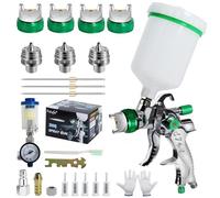 Potufa HVLP Pistola a spruzzo con 4 ugelli - 1,4 mm & 1,7 mm & 2,0 mm & 2,5 mm, pistola professionale per verniciatura ad aria compressa con bicchiere di plastica da 600 ml (verde)