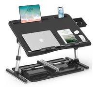 Potuopy - Tavolino da letto per computer portatile, in pelle con angolo regolabile in altezza, pieghevole, XL, con tavola in legno ecologico, per lavorare, leggere, mangiare su letto, divano