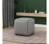 Pouf a cubo 5 in 1 grigio in finta pelle - Poggiapiedi multifunzione con ruote rimovibili - Sedia salvaspazio ideale per piccole aree