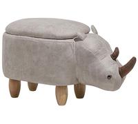 Pouf Animaletto Forma di Rinoceronte Ecopelle Grigia Chiara Gambe Legno