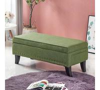 BAKAJI Pouf Cassapanca Panca Contenitore Poggiapiedi Camera da Letto Rivestimento tessuto Rettangolare Morbido Capiente Divanetto Portaoggetti Apribile Struttura Legno Capiente 80 x 45 cm (Verde)