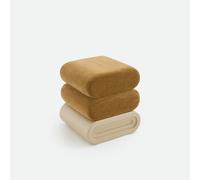 Pouf con motivo grafico, tessuto in velluto, VELINO Beige TU