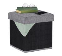 Pouf contenitore bambù nero sgabello coperchio imbottito poggiapiedi piegabile