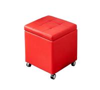 Pouf Contenitore Cassapanca Ottomana In Pelle Con Ruote Panca Da Comodino Per Camera Da Letto Soggiorno Ingresso E Fasciatoio E Design Moderno(Red,17.5" x 11.8" x 0.39")