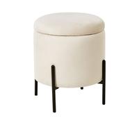 Pouf contenitore con seduta in tessuto velluto e base in legno beige chiaro Weno