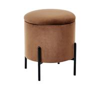 Pouf contenitore con seduta in tessuto velluto e base in legno marrone