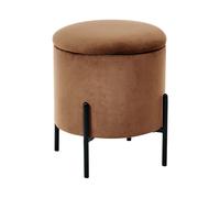 Pouf contenitore con seduta in tessuto velluto e base in legno marrone Wenona